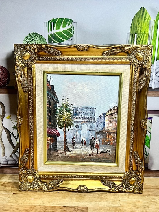 Other - Vintage Oil Painting Parisian Street Gold Tone Ornate Frame 13" x 15"